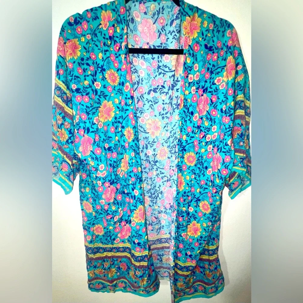 SHEIN Floral 3/4 Length Sleeve Kimono Cardigan - Picture 3 of 6